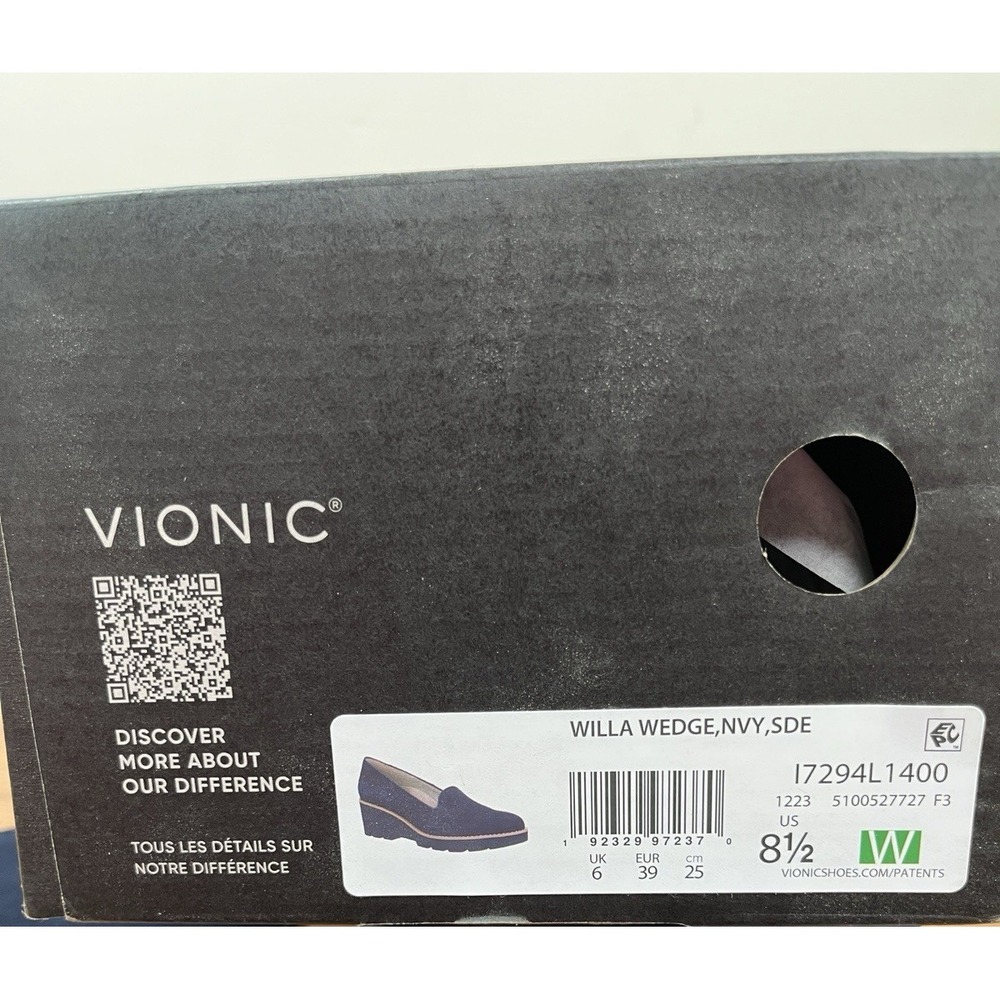 Vionic Willa Wedge Navy Blue‎ Suede Women's Size 8.5 WIDE NEW - Picture 2 of 11